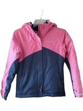 Columbia Pink and Black Kids Hooded Puffer Jacket Size 10-12